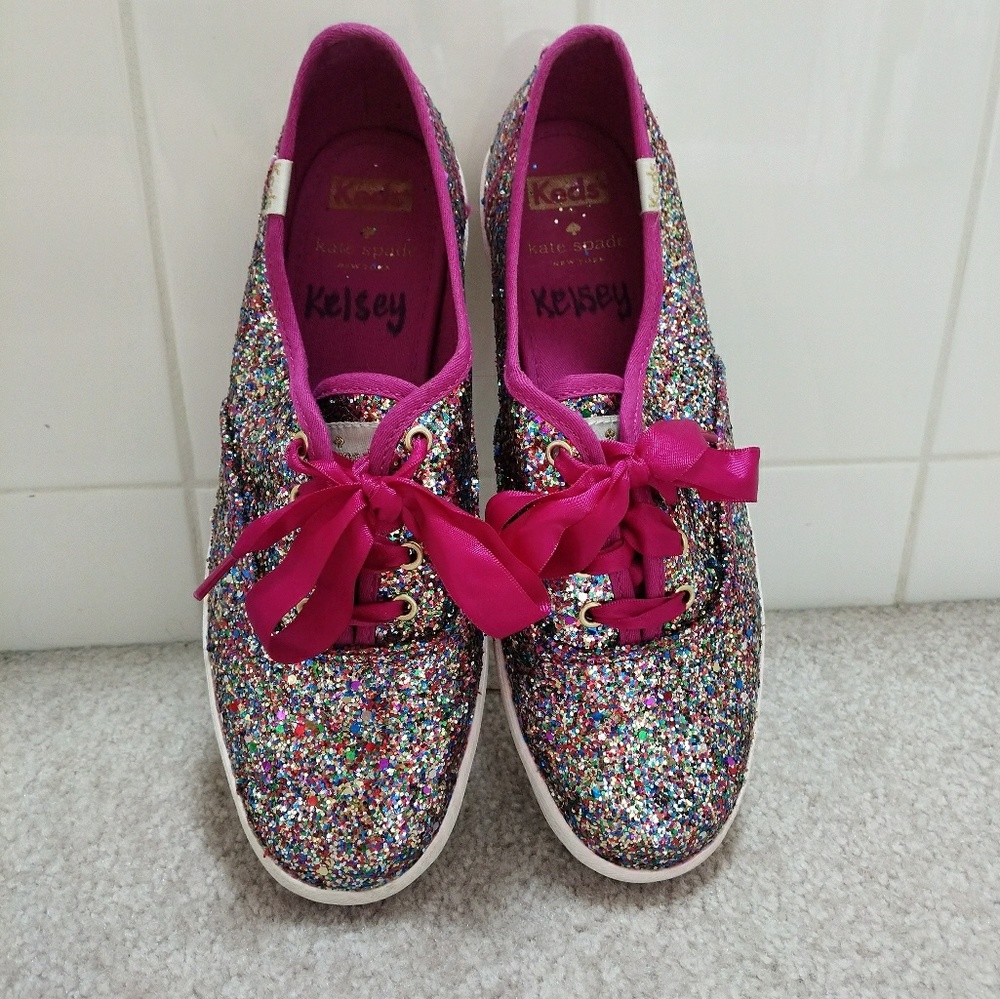 Kate Spade pink glitter and ribbon Keds